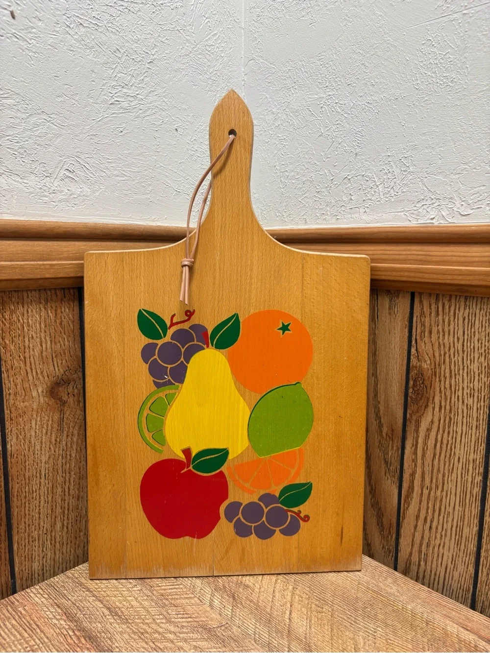 Vintage MCM Fruit Wooden Cutting Board Yugoslavia Be Kind Save Face